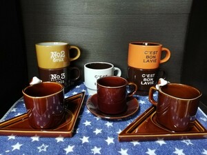 【あ-6】 美品 コーヒーカップ コップ グラス まとめ売り 洋食器 / 内藤ルネ ブラウン 犬