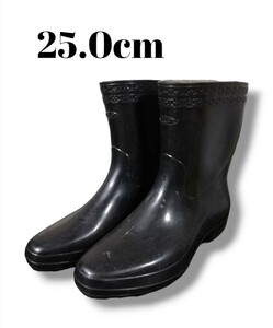 【中古品】 メンズ 長靴 25cm レインブーツ シンプル / ブラック 黒
