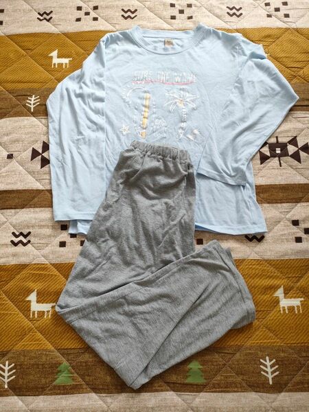 【専用】薄長袖パジャマ 上下セット 150 水色×グレー