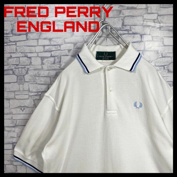 FRED PERRY フレッドペリー　イングランド製　ワンポイント刺繍ロゴ　半袖ポロシャツ　白　 Mサイズ　古着