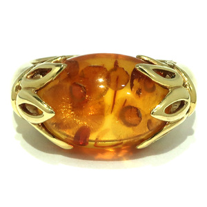【天白】ジュエリー アクセサリー リング 指輪 K18 イエローゴールド 琥珀 コハク 12号 デザイン レディース 可愛い 高級