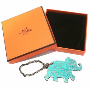 [ Tempaku ]1 jpy ~ Hermes animal motif bag charm .ELEPHANT blue silver key holder small articles other T2405-06-001749-01yn