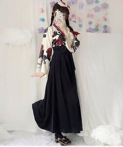 コスチューム 浴衣 花魁 和服 袴 萌え系 ハロウィン コスチューム 着物セット コスプレ 振袖 大人用 はかま 文化祭 ブルーlong S