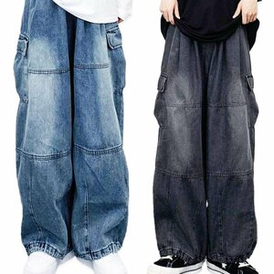 【3XL】韓国風 デニムパンツ ワイド ヒップホップ ボトムス アメカジ ジーンズ ジーパン ストリート あたたかい 秋冬 防寒 2色選び