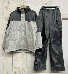 メンズ アウトドアウェア ＊FIELD EQUIPAGE ＊レインジャケット パンツ レインスーツ フード付 ＊M size グレー系 外作業 作業服 　雨合羽