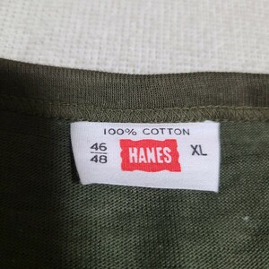 激レア デッドストック USA ヴィンテージ 70s Hanes オリーブグリーン 無地 Uネック Tシャツ 60 80 90年代 Champion チャンピオン フルーツ