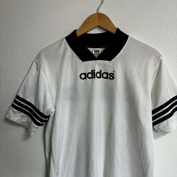 【古着】レア　adidas 半袖ゲームシャツ　80-90s デサント　ホワイト　M-Lサイズ