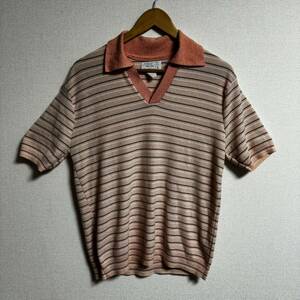 【古着】jcpenney スキッパー　ボーダーポロシャツ　70s-80s サーモンピンク　Lサイズ　ヴィンテージ　アメリカ製　ストアブラ　レア