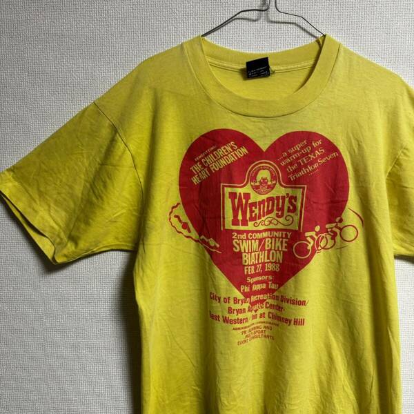 古着　 ウェンディーズ Wendy's ウェンディーズ 半袖 Tシャツ イエロー　80-90s アメリカ製　ヴィンテージ
