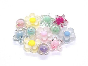 1 jpy ~. postage 84 jpy! including in a package OK! reservation 2 week ** hand made parts *. flower * flower * Heart * star * acrylic fiber glass beads * colorful *12 piece 28*
