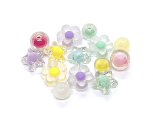 1 jpy ~. postage 84 jpy! including in a package OK! reservation 2 week ** hand made parts *. flower * flower * star * acrylic fiber glass beads * colorful *12 piece 20*