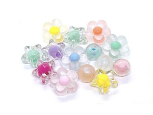 1 jpy ~. postage 84 jpy! including in a package OK! reservation 2 week ** hand made parts *. flower * flower * star * acrylic fiber glass beads * colorful *12 piece 21*