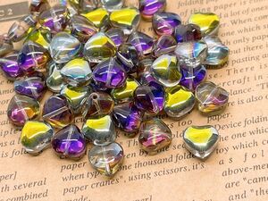 1 jpy ~. postage 84 jpy! including in a package OK! reservation 2 week **[8.]* hand made accessory parts * Heart type * glass beads * yellow purple *10 piece *8*