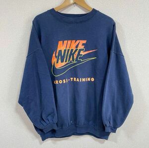 90s カナダ製 ビンテージ ★NIKE ナイキ★ 銀タグ スウェット トレーナー ダブル スウォッシュ オーバー サイズ ネイビー XL