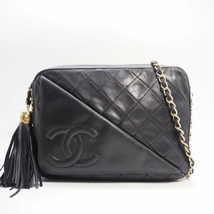 ヤフオク特価 美品 シャネル CHANEL ミニマトラッセ フリンジ付 チェーンショルダーバッグ 斜め掛け 黒 中古 A167