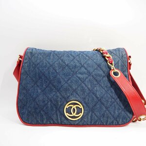 ヤフオク特価 シャネル CHANEL デニム マトラッセ サークルココマーク ショルダーバッグ 斜め掛け 中古 A196