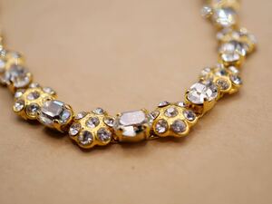 [4193] rhinestone Gold color necklace Vintage accessory length approximately 30cm+5cm TIA