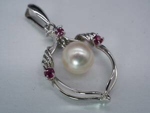 [1299]SILVER silver 900 ruby book@ pearl pearl necklace top pendant top TIA
