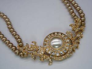 [1283]JLS genre ishererujean-louis scherrer rhinestone fake pearl Vintage necklace length approximately 42cm TIA