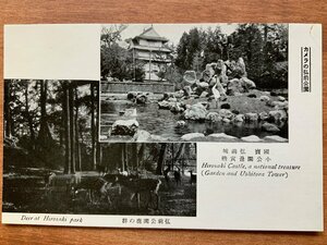 VV-2288 ■送料込■ 青森県 弘前市 弘前公園 国宝 弘前城 丑寅櫓 鹿 庭園 鶴 鷺 鳥 池 造園 風景 レトロ 絵葉書 古葉書 写真 古写真/くNAら