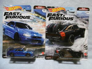 未開封未使用品 HOT Wheels FAST & FURIOUS '70 Dodge Charger & Nissan Skyline GTR (BNR34) 2台組 