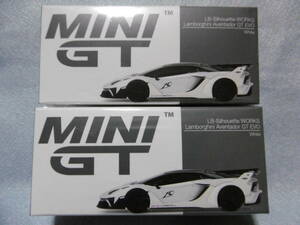 未開封新品 MINI GT 467 LB-Silhouette Works Lamborghini Aventador GT EVO White 左右ハンドル 2台組