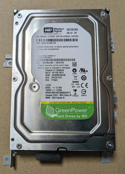 Western Digital WD10EURX【Panasonicブルーレイレコーダー BWT650に使われていた1000GB】