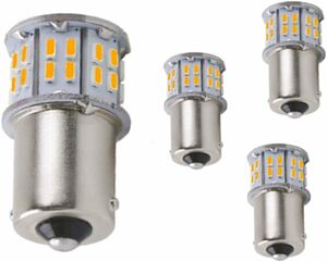 黄色の琥珀 4個入り 高輝度 S25 シングル球 LED（P21W 1156 S25 G18 BA15S）ピン角180度