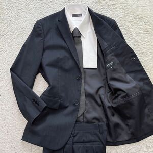 コムサイズ【紳士の嗜み】COMME CA ISM スーツ　セットアップ　テーラードジャケット　ストライプ　ブラック　黒