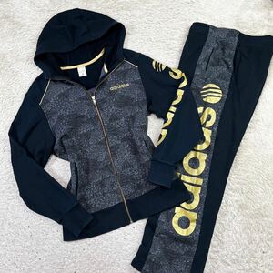 アディダス【お洒落な一着】adidas NEO LABEL セットアップ　ジャージ　トレーニングウェア　ストレッチ　総柄　刺繍　ブラック　L