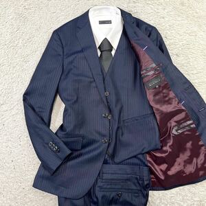 mshu Nicole [. height. 3 piece ]MONSIEUR NICOLE suit setup three-piece jacket stripe lustre navy M rank 