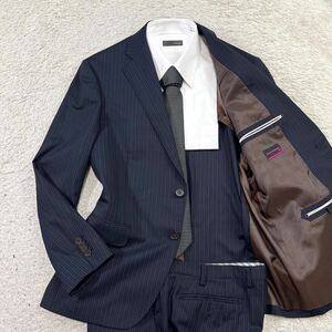  rare size! Mr. Jun ko[ popular . color scheme ]Mr.JUNKO suit setup tailored jacket stripe navy dark blue XL rank 