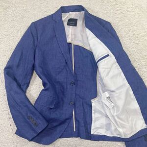 ザラ【爽やかな一着】ZARA テーラードジャケット　サマージャケット　リネン100% 麻　ブルー　M位