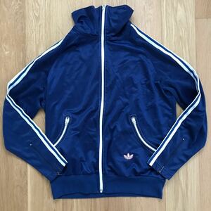  редкий *60~70s adidas спортивная куртка изгиб карман L соответствует Vintage джерси темно-синий OPTI молния запад Германия производства?