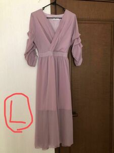 最終お値引き　ドレス ワンピース　サイズ L 結婚式 紫 パープル パーティー　ロングワンピース カシュクール ボリューム袖七分袖