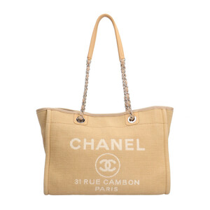 シャネル MM ドーヴィル トートバッグ キャンバス ベージュ レディース CHANEL 中古 美品