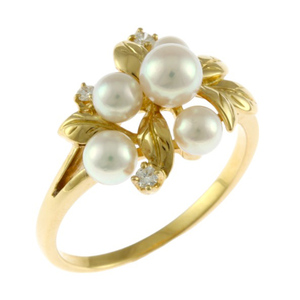  Mikimoto кольцо кольцо 11 номер 18 золотой K18 желтое золото Akoya жемчуг женский MIKIMOTO б/у прекрасный товар 