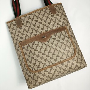 【美品】 グッチ GUCCI トート ハンド バッグ オールド シェリーライン 総柄 GG柄 PVC レザー レザーロゴ レディース ブラウン 40.02 003