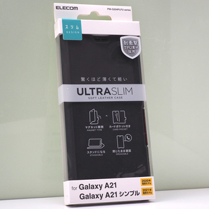 ギャラクシー Galaxy A21 (SC-42A) , Galaxy A21 シンプル (SCV49) 用 薄型 軽量 手帳型ケース ソフトレザー 耐衝撃TPU ブラック 未使用品