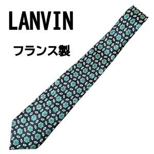 LANVIN ランバン フランス製 シルク100% 総柄ネクタイ 柔らか生地