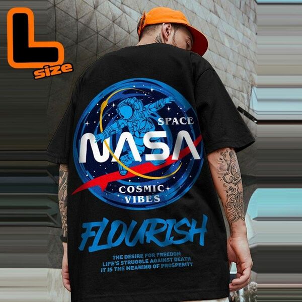 オーバーサイズ　tシャツ　ビッグシルエット　プリント　ストリート　黒　L 　韓国　オルチャン　ダンス　大きめ　ルーズ　NASA 夏