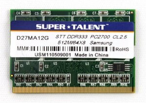 ★中古動作品★送料無料★Super Talent DDR-333 PC2700 512MB 172pin MicroDIMM★増設メモリ★初期保障有