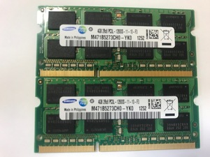 ★超美品★ノート用メモリ SAMSUNG PC3L-12800S DDR3L 1600 4GB 2枚セット　計８GB ★送料無料★１か月保証