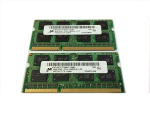 ★中古動作品★ノート用メモリ MICRON PC3L-10600S DDR3L 1333 4GB 2枚セット　計8GB ★送料無料★１か月保証