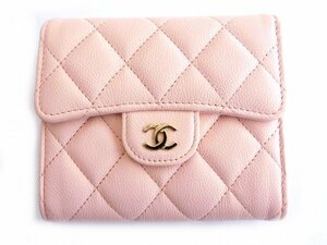 かなり美品 シャネル ■ AP0231 クラシック スモール フラップ ウォレット マトラッセ キャビアスキン ピンク系 □ CHANEL 6E イニ100