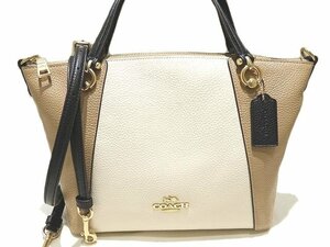 新品同様 COACH コーチ レザー 2WAY トートバッグ ☆ C6841 ベージュ系 オフホワイト系 ブラック ケイシー ショルダー ▼ フト00/6E