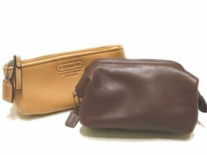 まだ美品 COACH コーチ レディース ミニ ポーチ 2個セット ◆ ブラウン レザー コスメ 化粧品 小物入れ バッグ ▼ マ100/6E