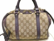 GUCCI グッチ 269876 2WAY ミニボストン型 ハンドバッグ ◇ GGキャンバス ベージュ系 × レザー パープル系 ショルダー ▼6E_画像1