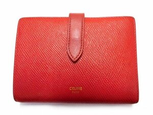 CELINE セリーヌ ■ ミディアム レザー ストラップウォレット 二つ折り 財布 レッド 赤 レディース □ 6E ク100