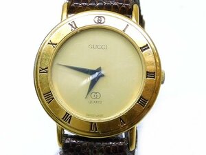 3F ジャンク品 グッチ GUCCI 時計 ■ 3000L ヴィンテージ ステンレス ゴールドカラー クォーツ ウォッチ 革ベルト 腕時計 □6E マ100